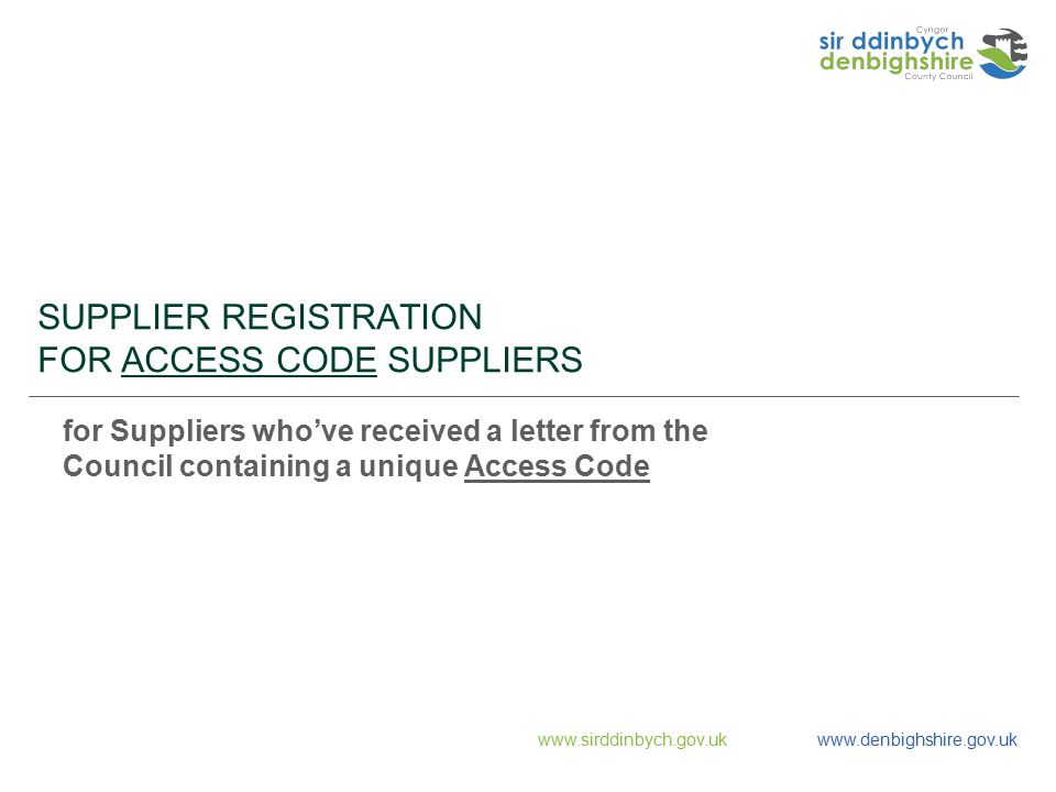 SUPPLIER REGISTRATION FOR ACCESS CODE SUPPLIERS