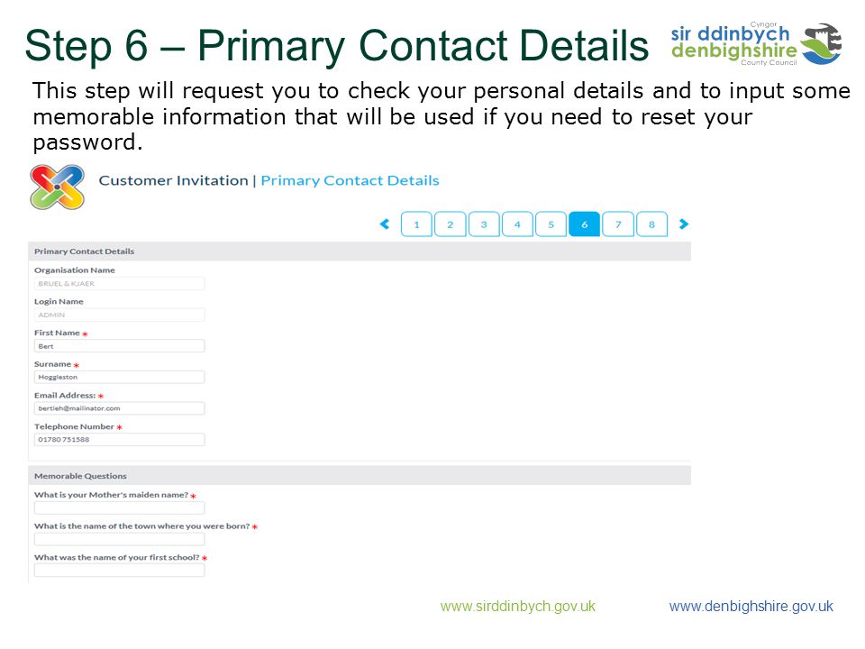 Step 6 – Primary Contact Details