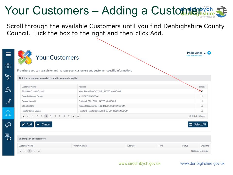 Your Customers – Adding a Customer