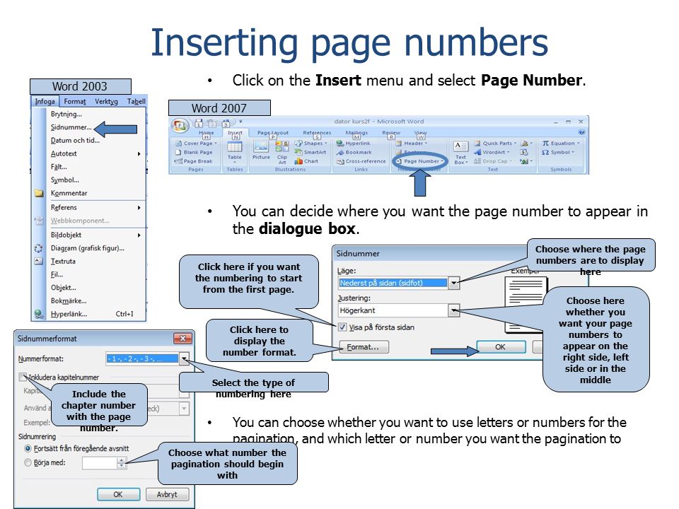 Inserting page numbers