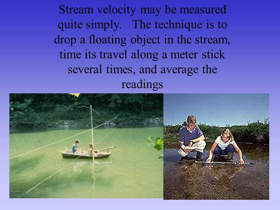 Stream velocity may be measured quite simply