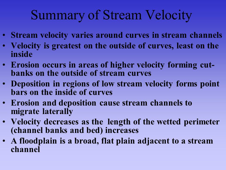 Summary of Stream Velocity
