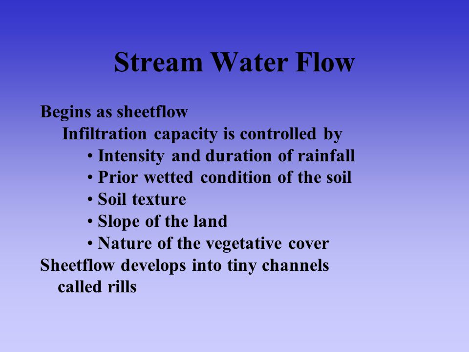 Stream Water Flow Begins as sheetflow