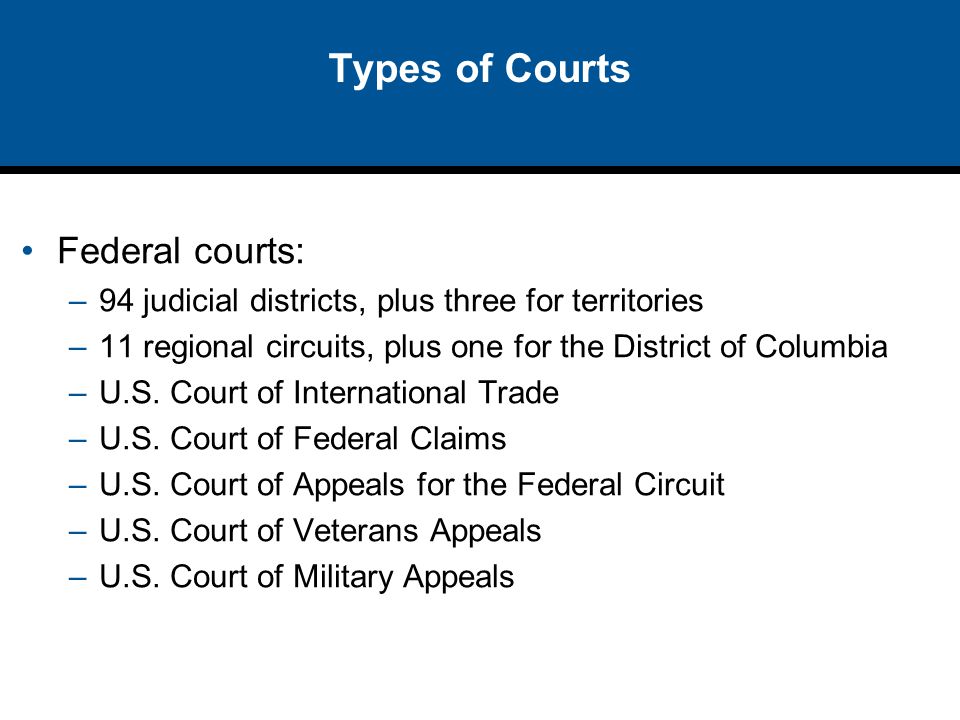 Types of Courts Federal courts: