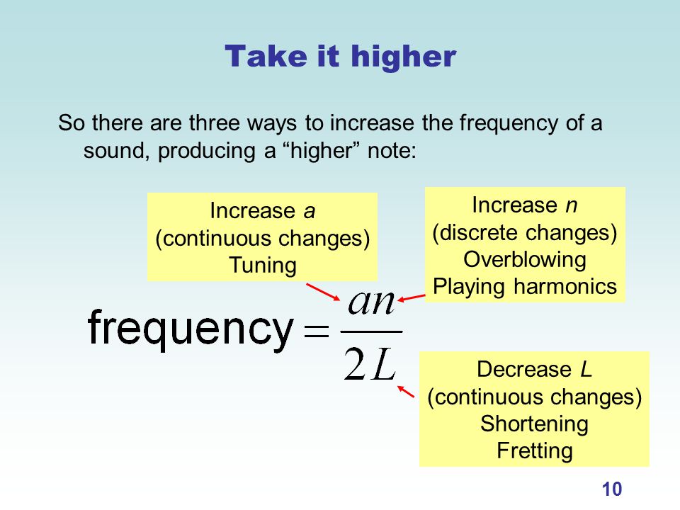 Take it higher So there are three ways to increase the frequency of a sound, producing a higher note: