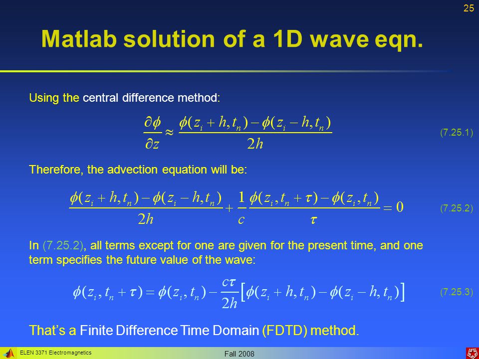 Matlab solution of a 1D wave eqn.