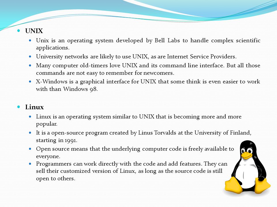 UNIX Unix is an operating system developed by Bell Labs to handle complex scientific applications.