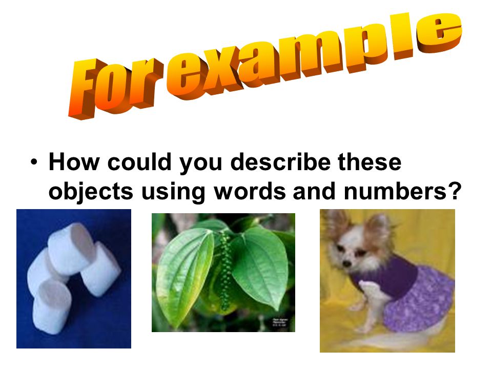 For example How could you describe these objects using words and numbers