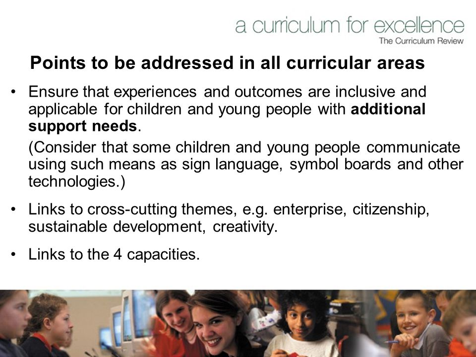 Points to be addressed in all curricular areas