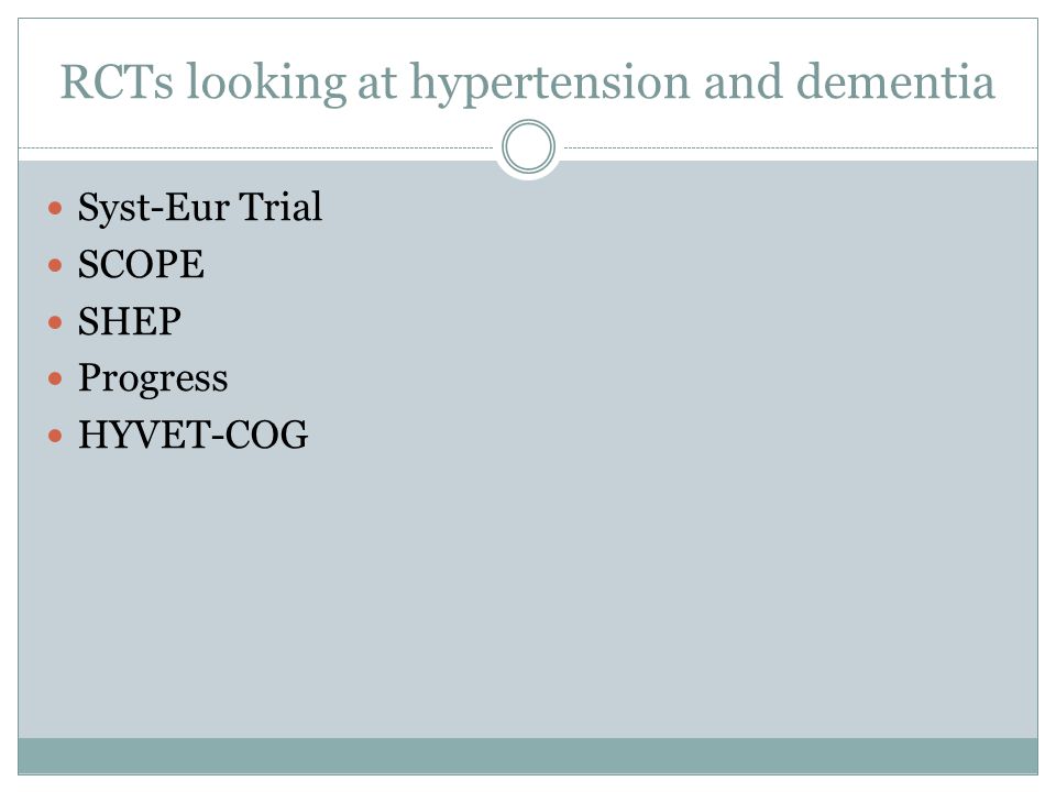 RCTs looking at hypertension and dementia