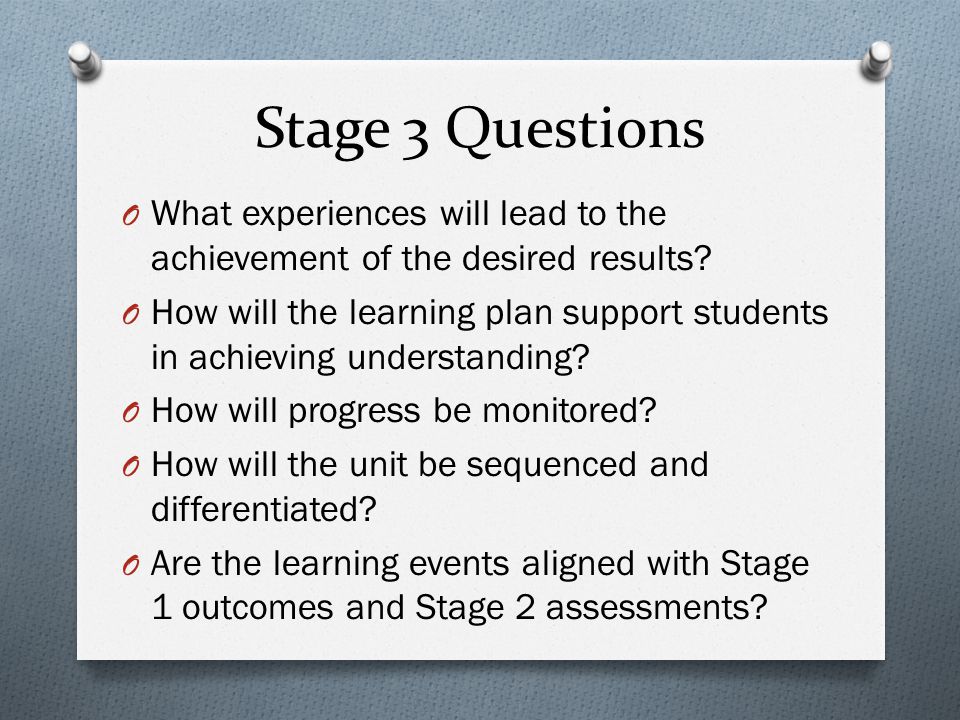 Stage 3 Questions What experiences will lead to the achievement of the desired results