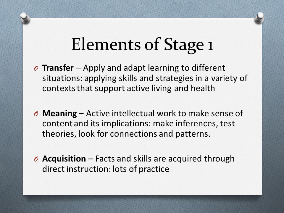 Elements of Stage 1