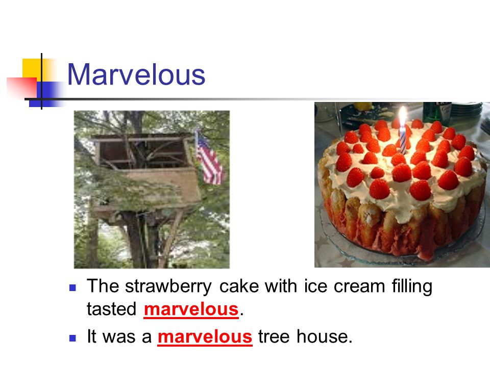 Marvelous The strawberry cake with ice cream filling tasted marvelous.