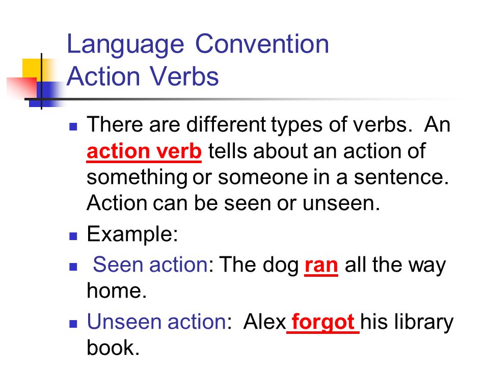 Language Convention Action Verbs