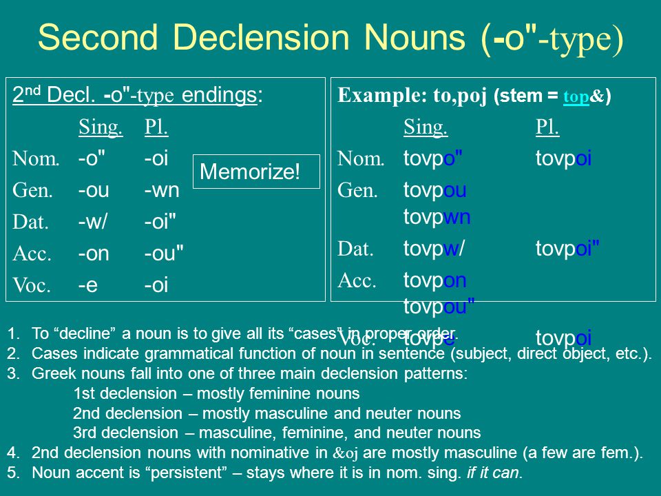 Second Declension Nouns (-o -type)