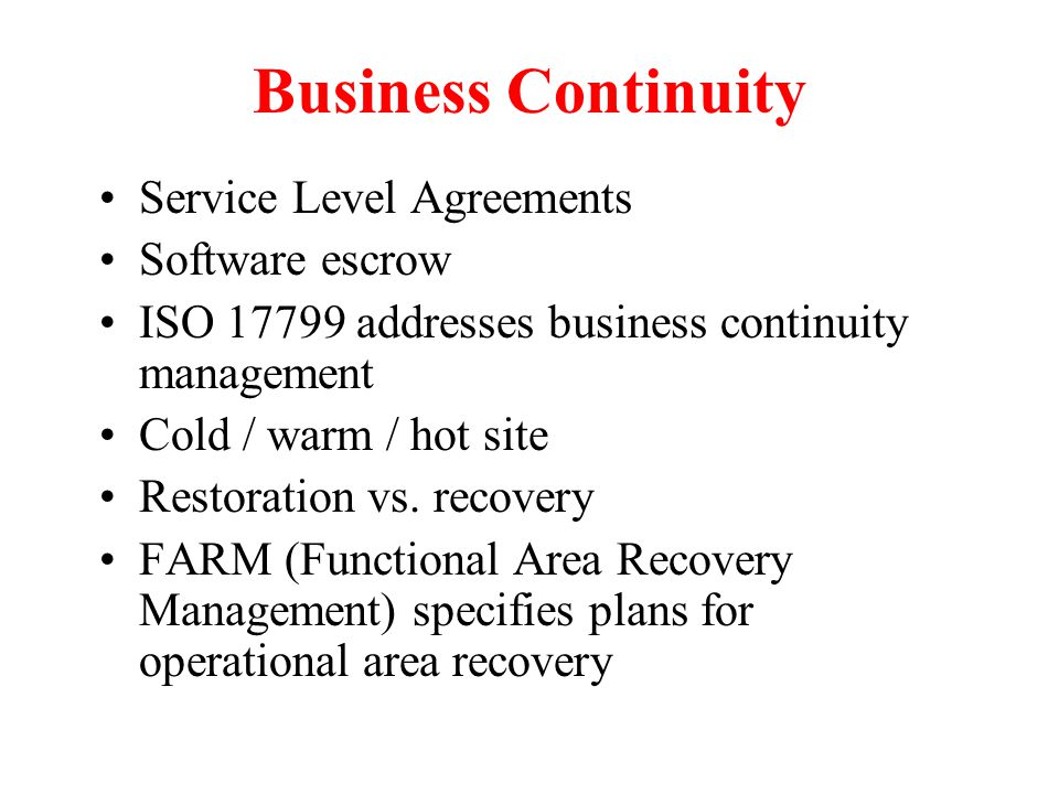 Business Continuity Service Level Agreements Software escrow