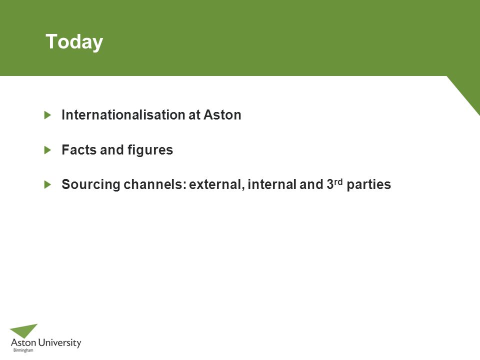 Today Internationalisation at Aston Facts and figures
