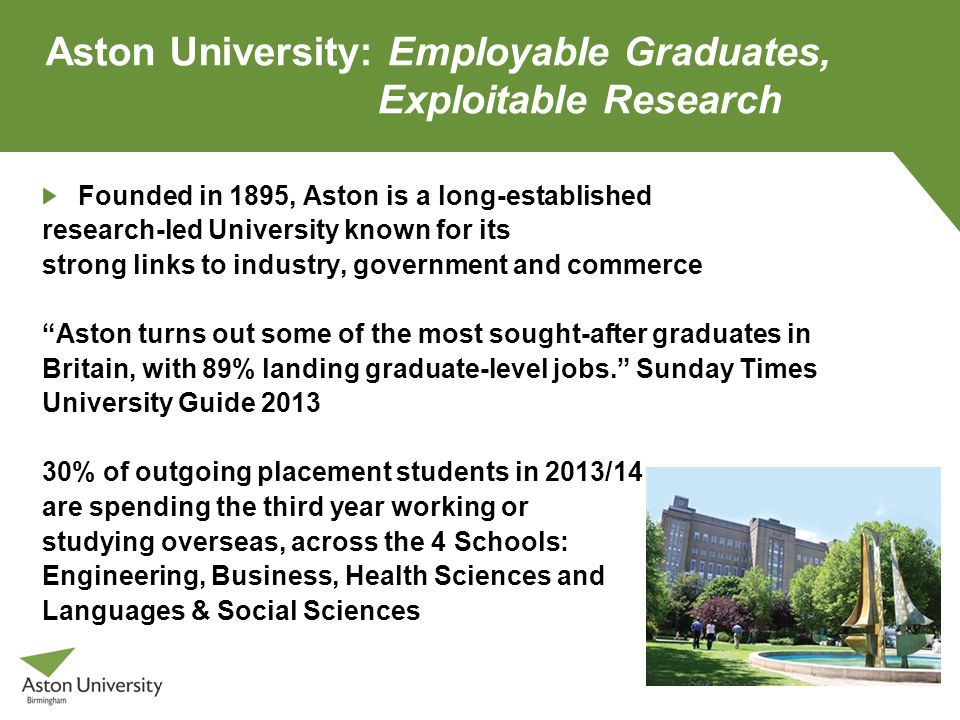 Aston University: Employable Graduates, Exploitable Research