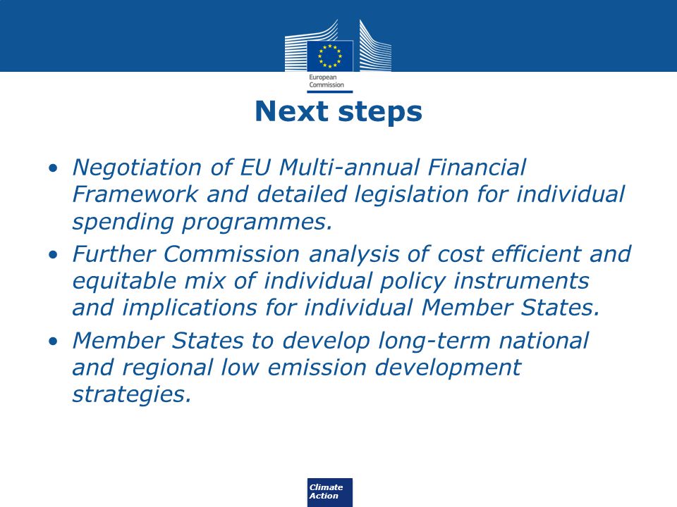 Next steps Negotiation of EU Multi-annual Financial Framework and detailed legislation for individual spending programmes.