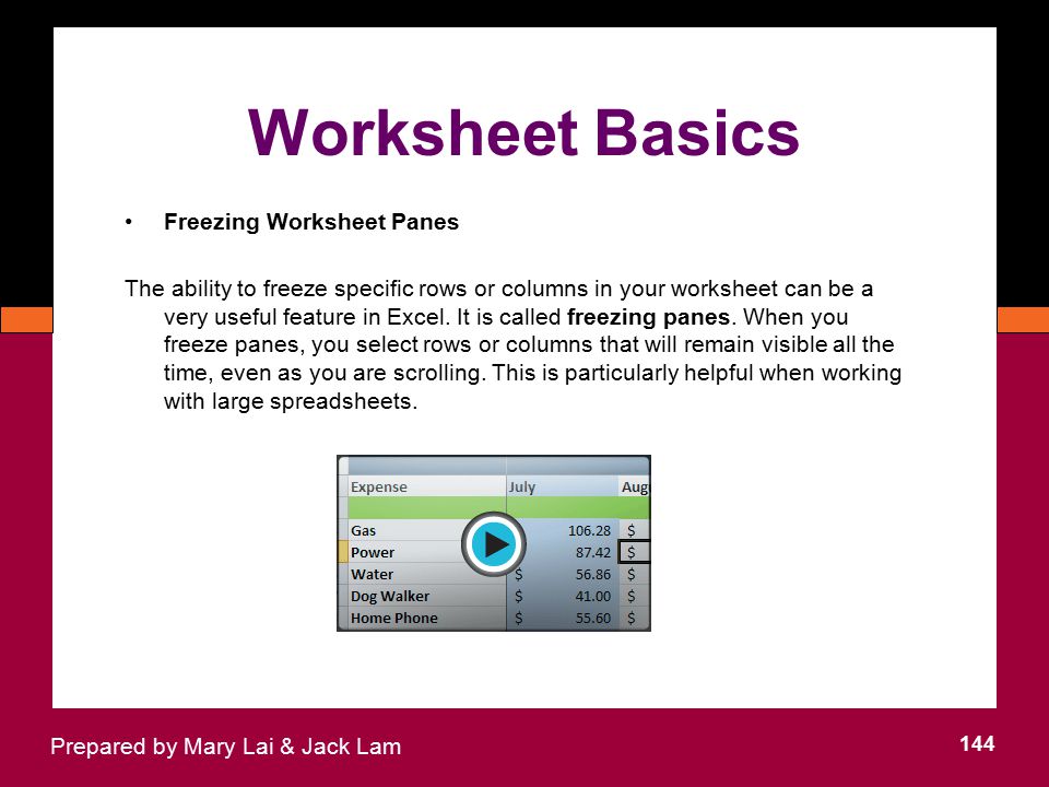 Worksheet Basics Freezing Worksheet Panes
