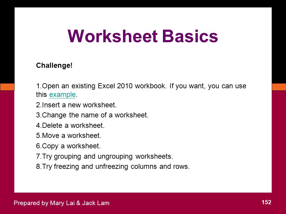 Worksheet Basics Challenge!