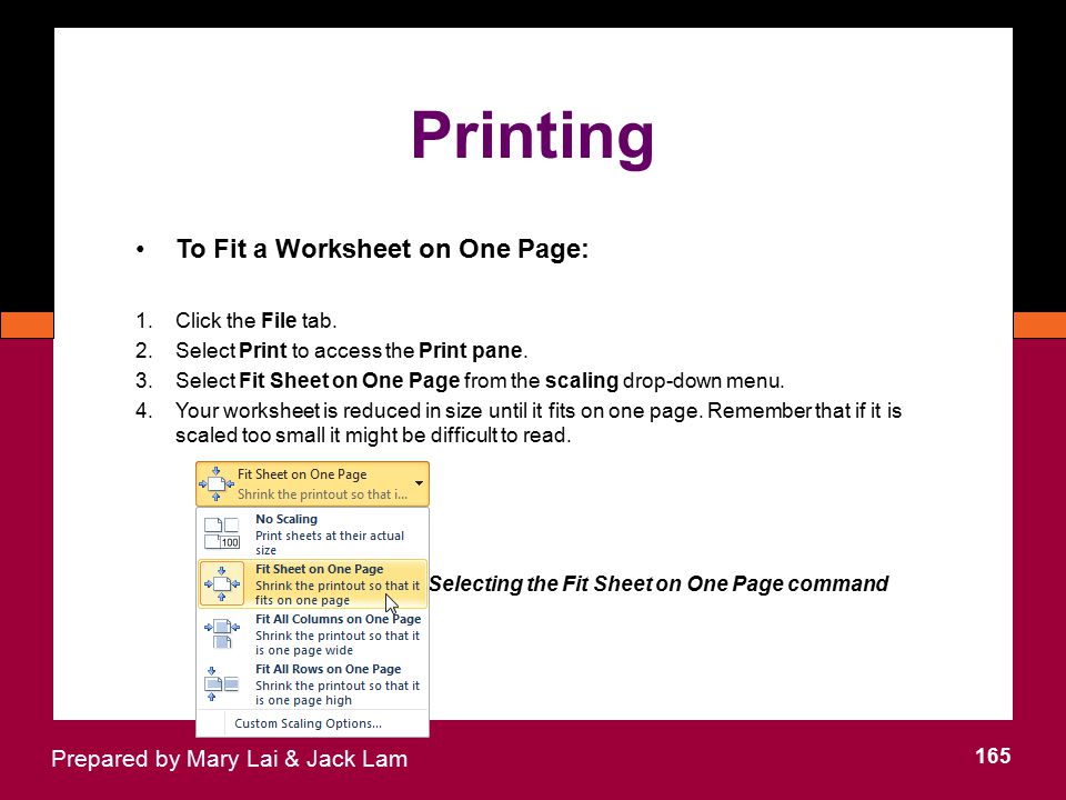 Printing To Fit a Worksheet on One Page: