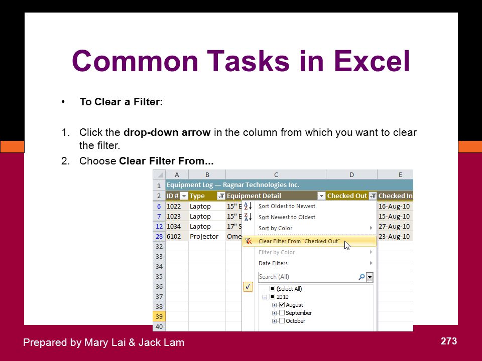 Common Tasks in Excel To Clear a Filter: