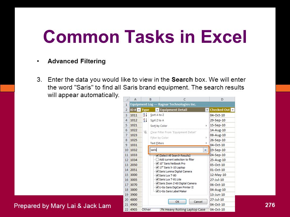 Common Tasks in Excel Advanced Filtering