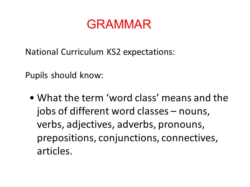 GRAMMAR National Curriculum KS2 expectations: Pupils should know: