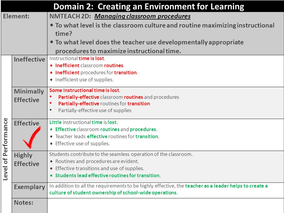 Domain 2: Creating an Environment for Learning