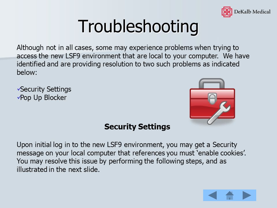 Troubleshooting Security Settings