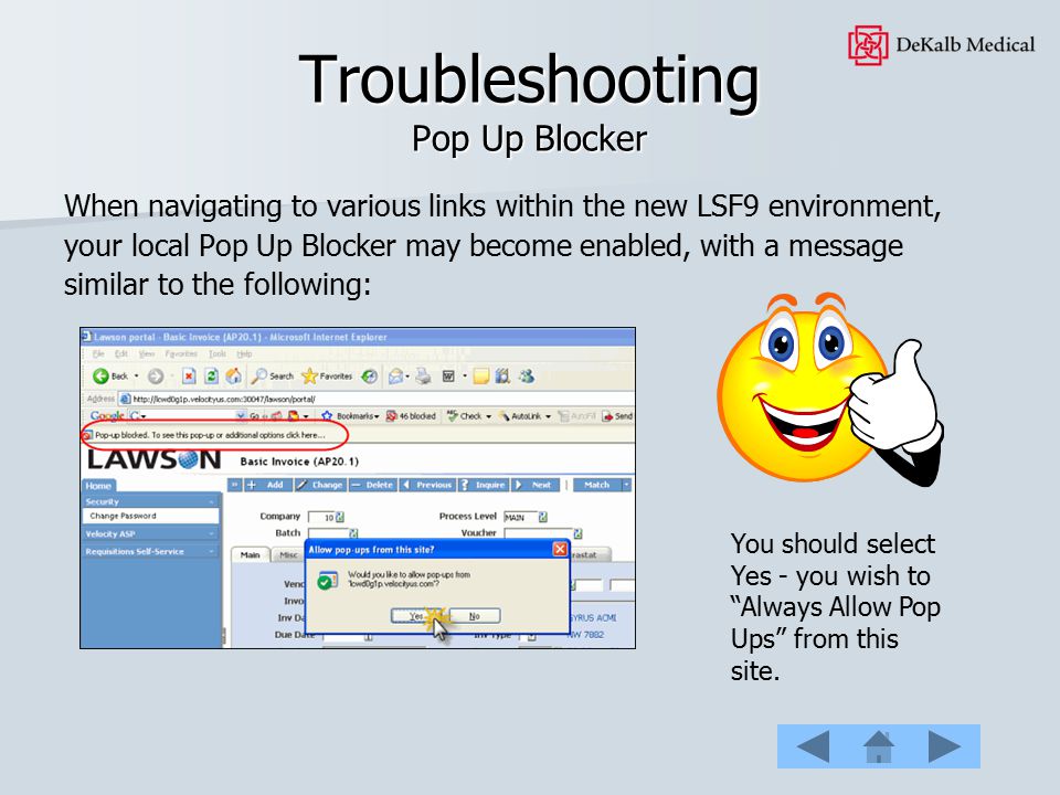 Troubleshooting Pop Up Blocker