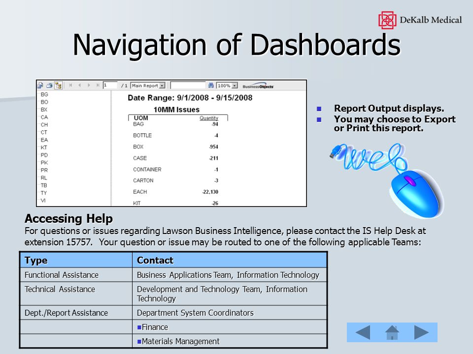 Navigation of Dashboards