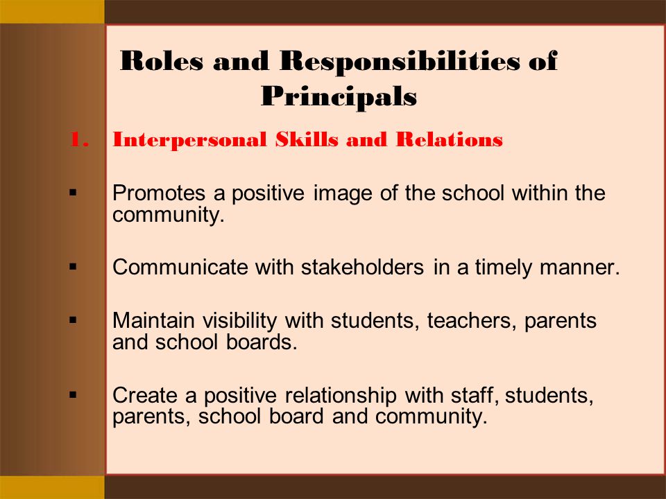 Roles and Responsibilities of Principals
