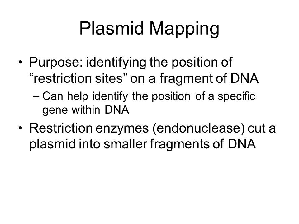 Plasmid Mapping Purpose: identifying the position of restriction sites on a fragment of DNA.