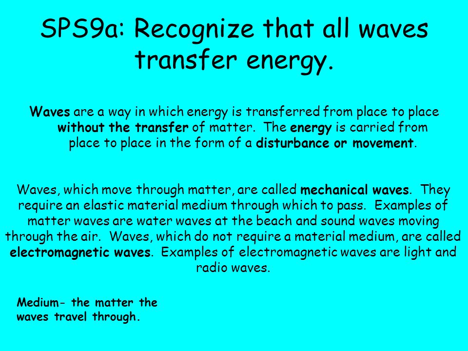 SPS9a: Recognize that all waves transfer energy.