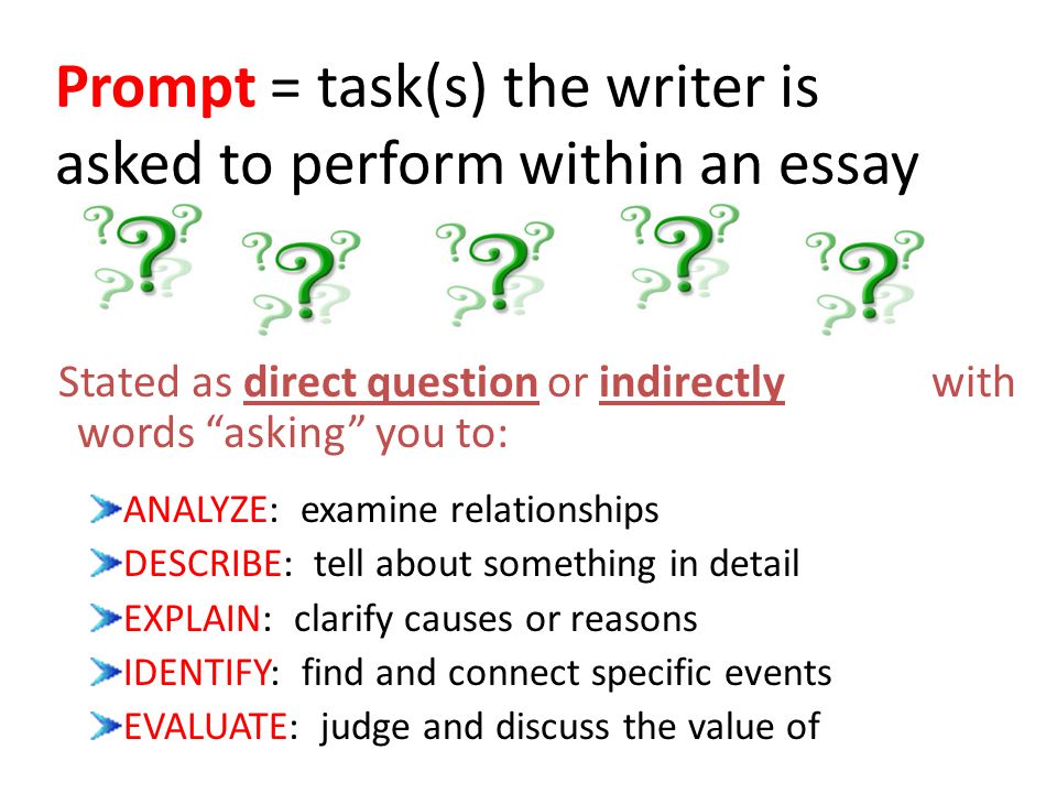 Prompt = task(s) the writer is asked to perform within an essay