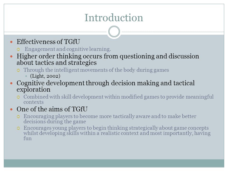 Introduction Effectiveness of TGfU