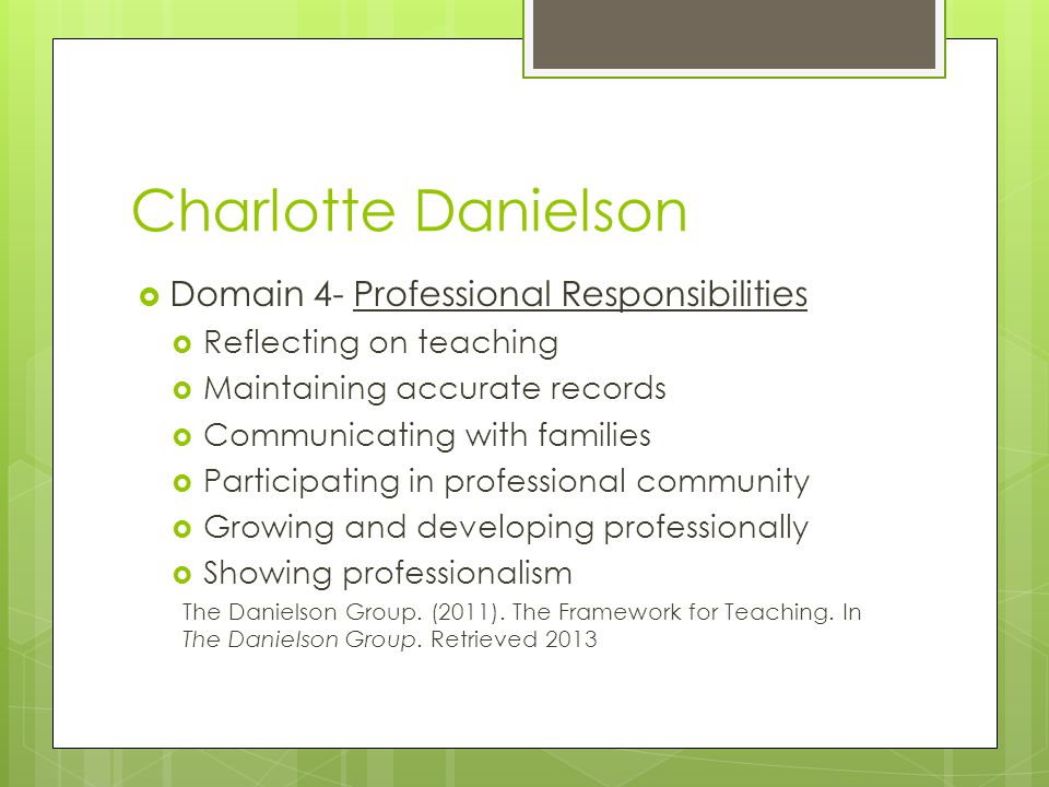 Charlotte Danielson Domain 4- Professional Responsibilities