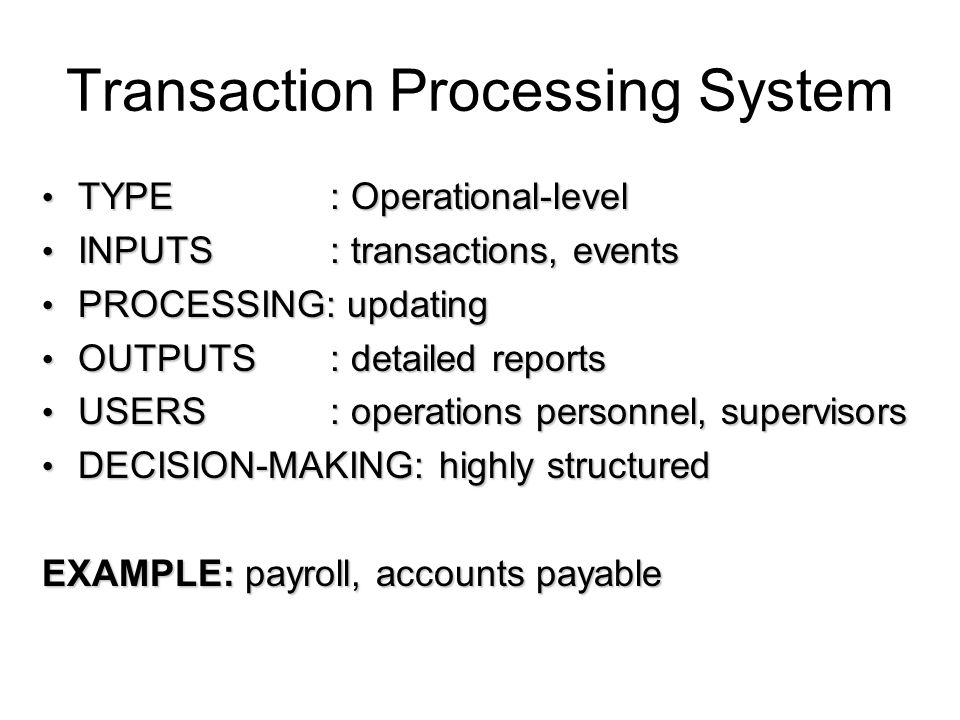 Transaction processing System. System transactions