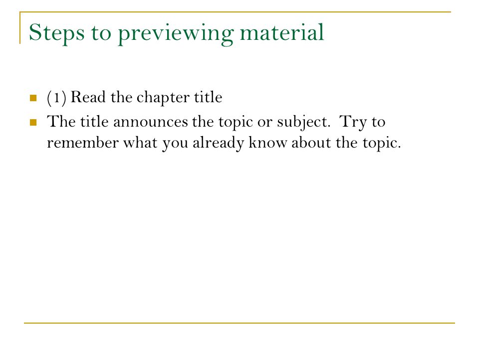 Steps to previewing material