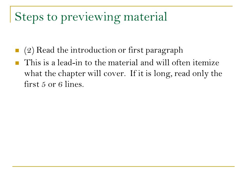 Steps to previewing material