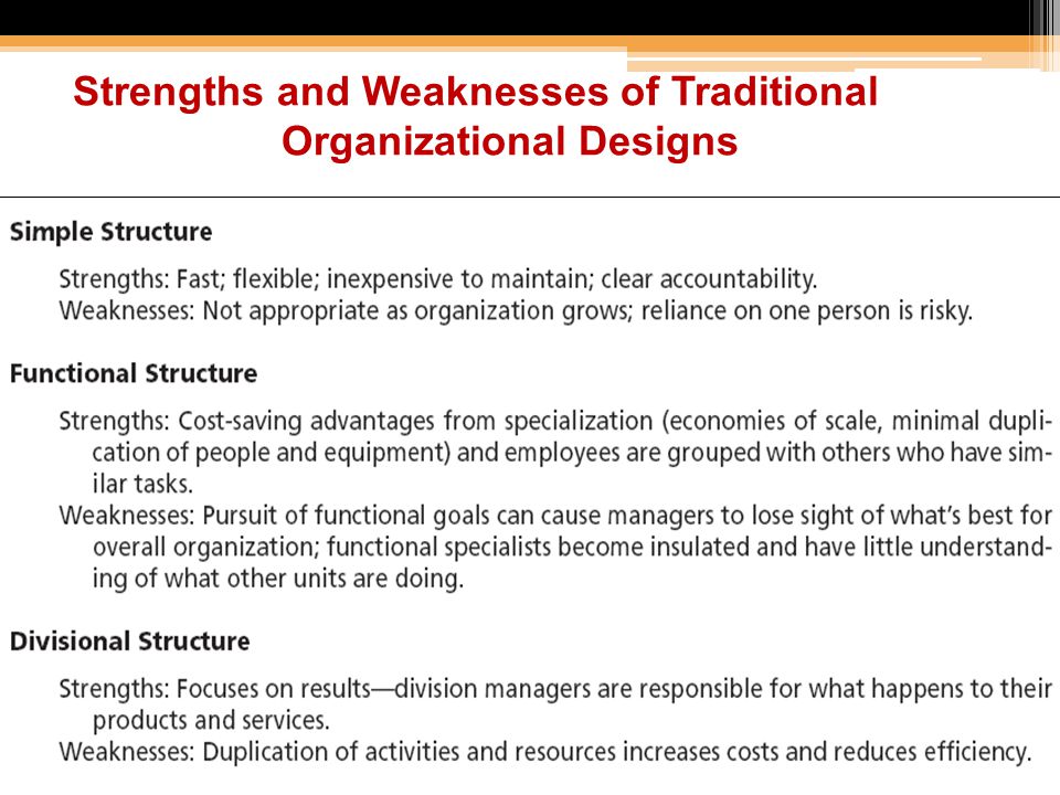 Strengths and Weaknesses of Traditional Organizational Designs
