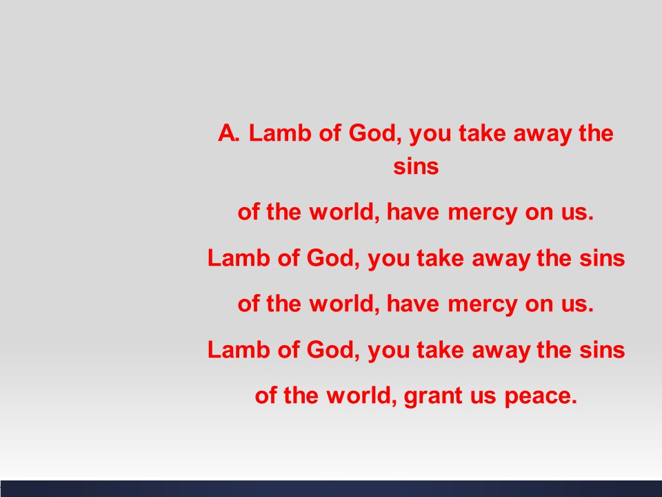 A. Lamb of God, you take away the sins of the world, have mercy on us