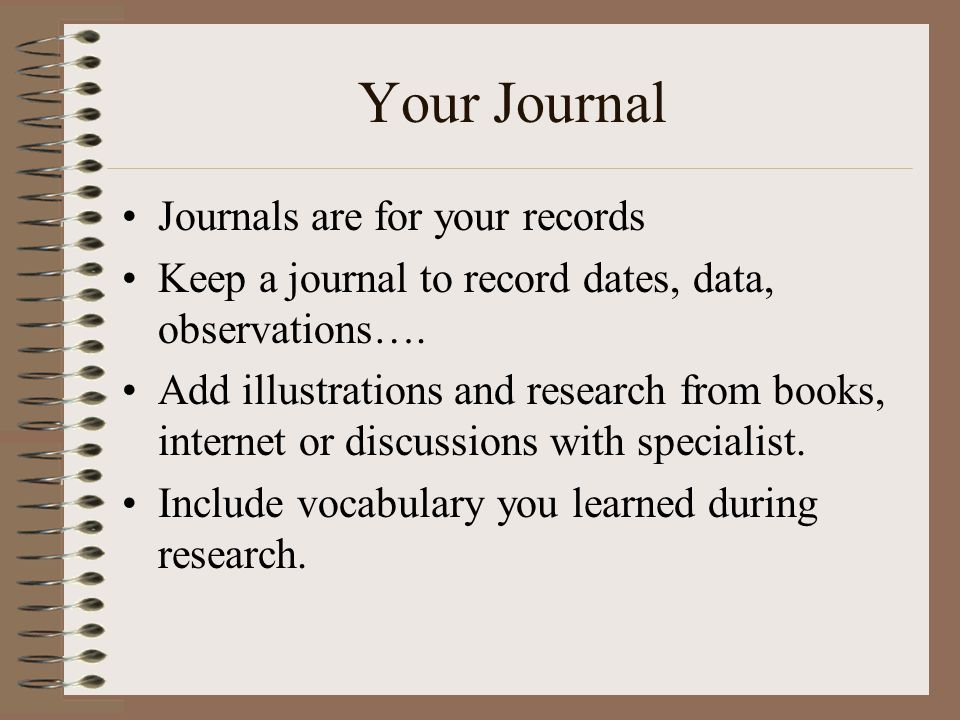 Your Journal Journals are for your records