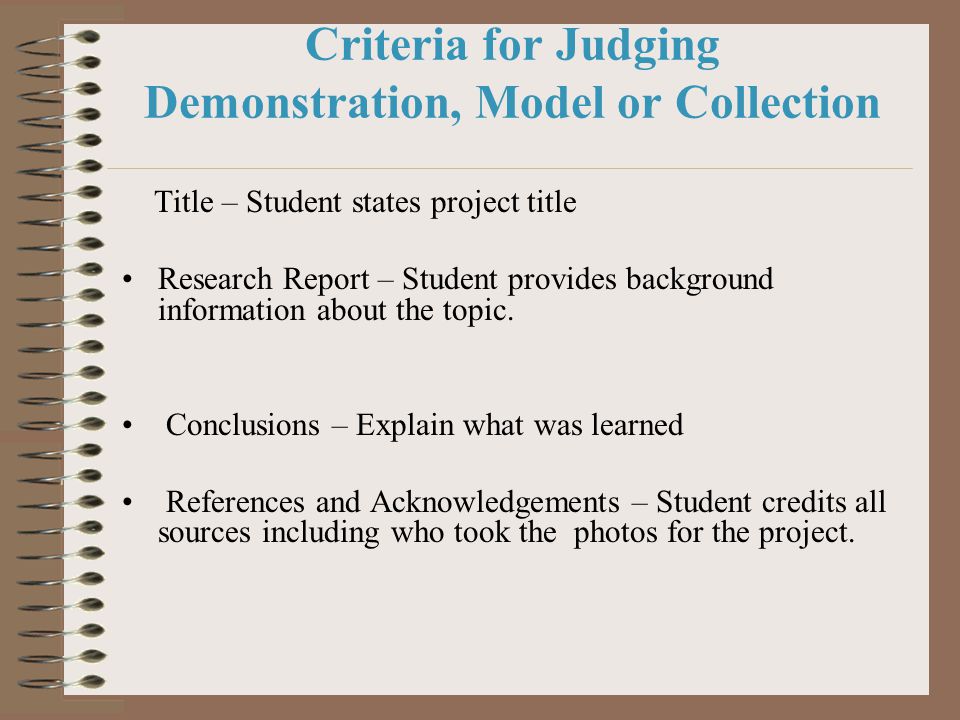Criteria for Judging Demonstration, Model or Collection