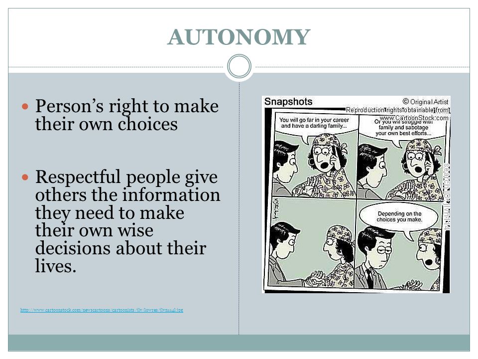 AUTONOMY Person’s right to make their own choices
