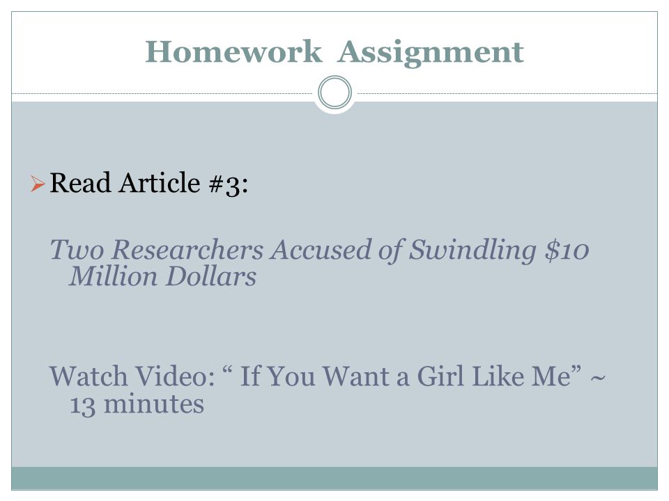 Homework Assignment Read Article #3: