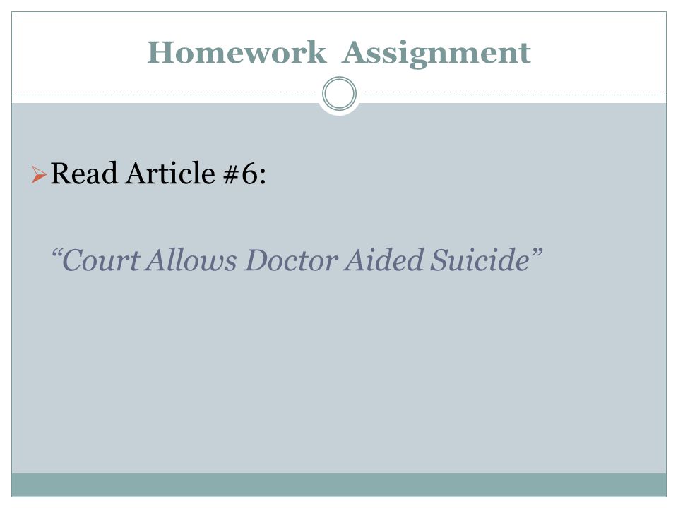 Homework Assignment Read Article #6: