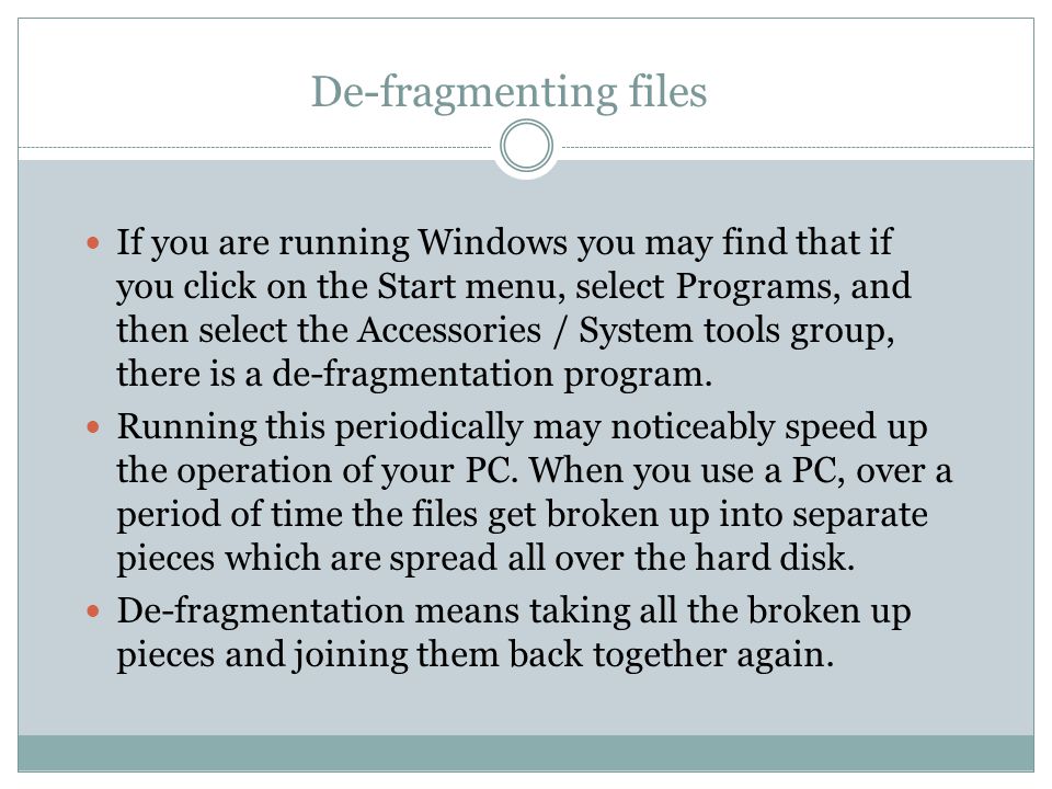 De-fragmenting files